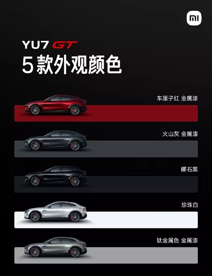 5 màu sắc của Xiaomi YU7 GT